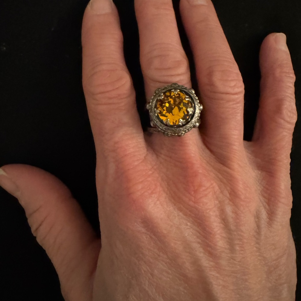 Silver Statement Ring With Amber Gemstone - image 4